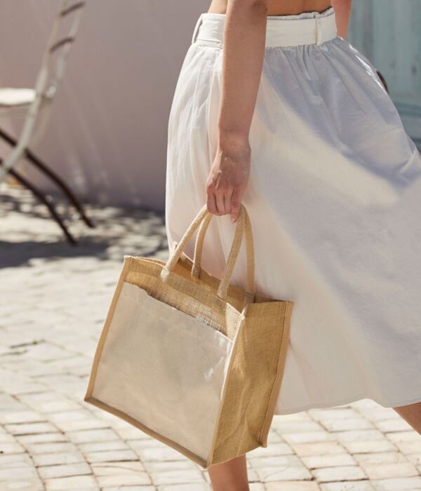 Cotton Pocket Natural Starched Jute Midi Tote Thumbnail