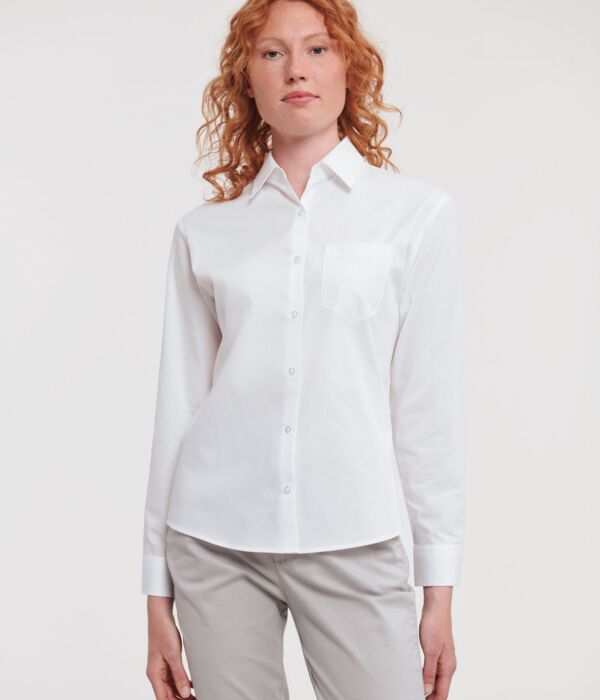 Ladies' Long Sleeve Classic Pure Cotton Poplin Shirt Thumbnail