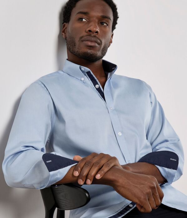 Tailored Fit Long Sleeve Premium Contrast Oxford Button Down Collar Shirt Thumbnail