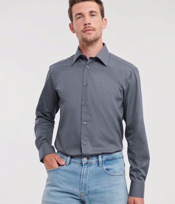 Men's Long Sleeve Tailored Polycotton Poplin Shirt Thumbnail