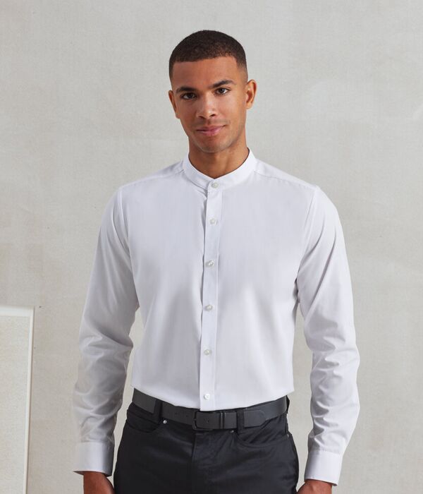 Banded collar grandad long sleeve shirt Thumbnail
