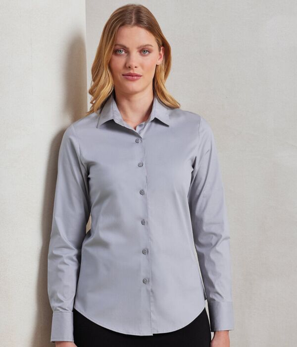 Women's stretch fit cotton poplin long sleeve blouse Thumbnail