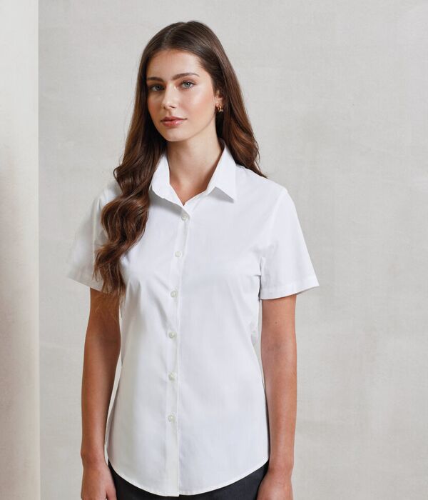 Women's stretch fit cotton poplin short sleeve blouse Thumbnail